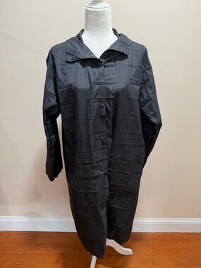 Babette Black Crinkle Pleated Long Sleeve Hooded Long Jacket Coat Sz. M